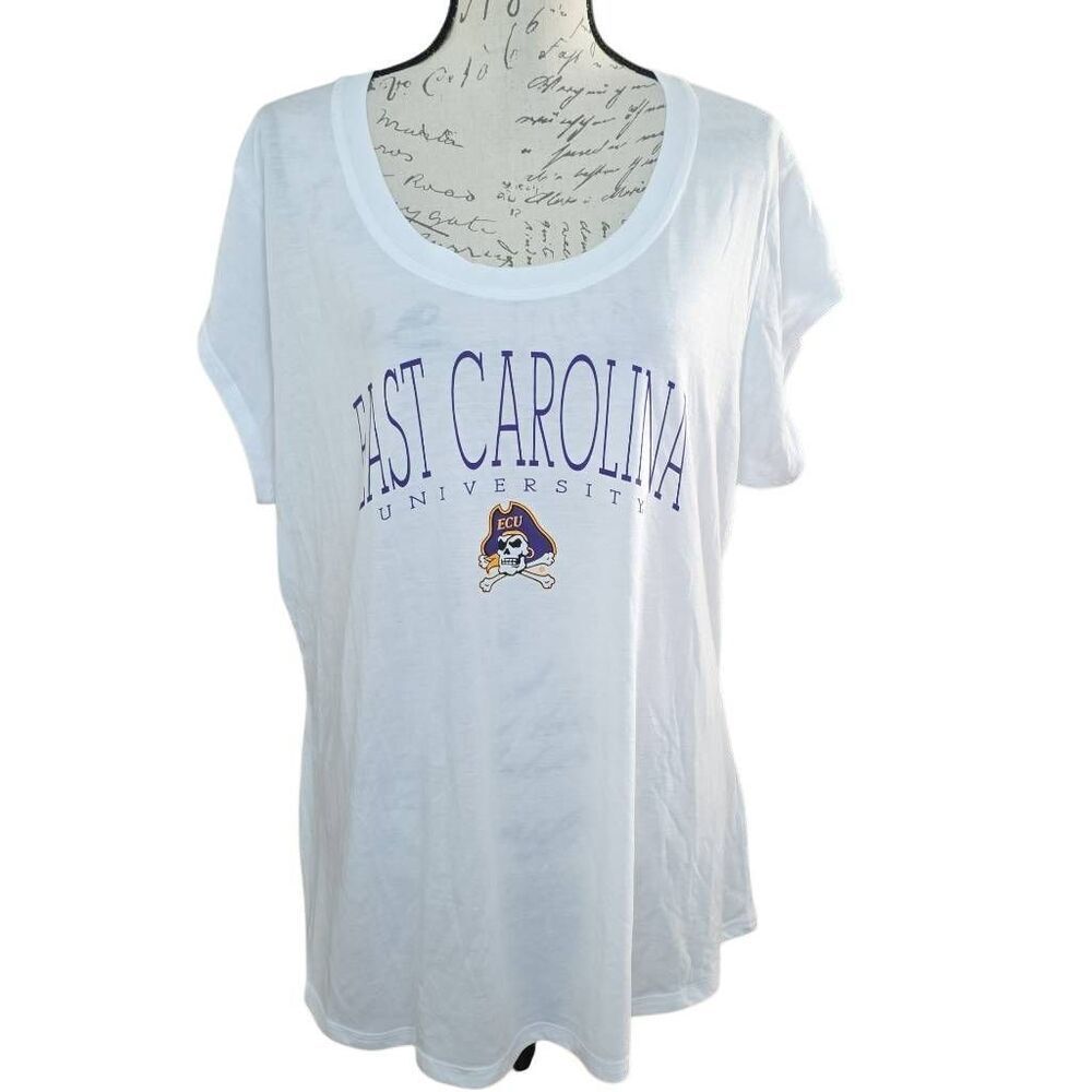 East Carolina University Women's Size 2X White Purple Logo Scoop Neck T-shirt